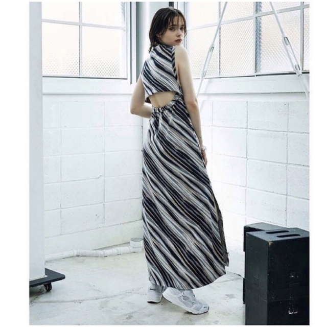 JUEMI(ジュエミ)のjuemi Zebra Knit-sew Dress ブラウン レディースのワンピース(ロングワンピース/マキシワンピース)の商品写真