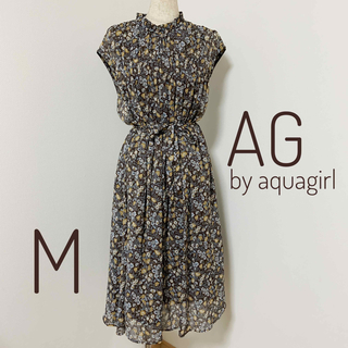 AG by aquagirl ワールド ブラウンベースの花柄ロングワンビース M