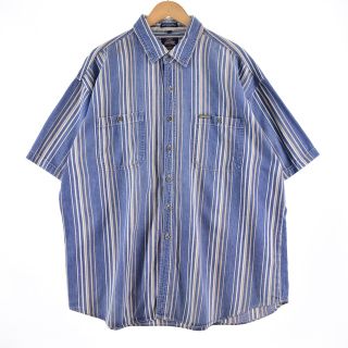 ディッキーズ(Dickies)の古着 ディッキーズ Dickies AUTHENTIC 半袖 ストライプ柄 デニムシャツ メンズXXL /eaa336364(シャツ)