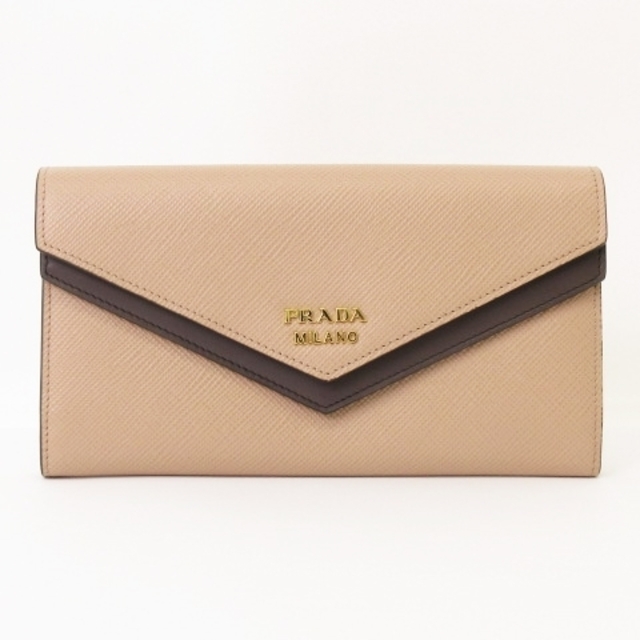 PRADA(プラダ)のプラダ 長財布 ダブルフラップ サフィアーノレザー バイカラー ピンクベージュ レディースのファッション小物(財布)の商品写真