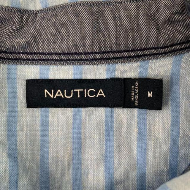 NAUTICA(ノーティカ)のA493 ノーティカ　ストライプ　ボーダー　コットンシャツ　半袖　M 青　水色 メンズのトップス(シャツ)の商品写真