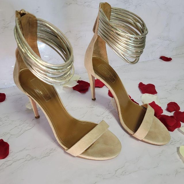 Aquazzura - 美品 Aquazzura ベージュ ツイード ゴールド イタリア製