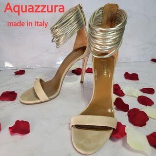 Aquazzura - 美品　Aquazzura 　ベージュ　ツイード　ゴールド　イタリア製　パンプス