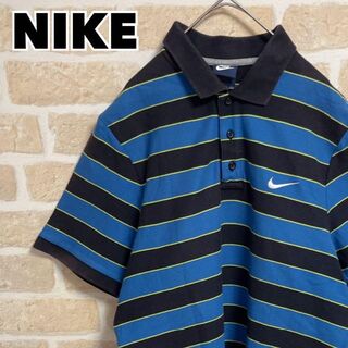 ナイキ(NIKE)のNIKE ナイキ ポロシャツ ボーダー ブルー ネイビー 刺繍ワンポイントロゴ(ポロシャツ)