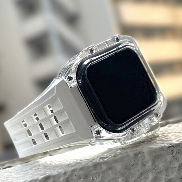 Apple Watch ホワイト　ヴァイトンラバーバンド　ケース　カバー