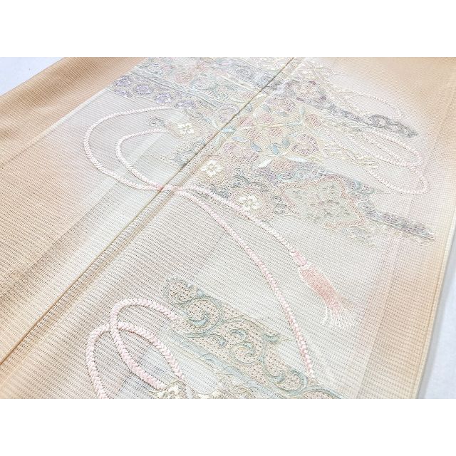 夏】汕頭刺繍 総刺繍 絽 訪問着 トールサイズ 華紋 正絹 オレンジ 1046-