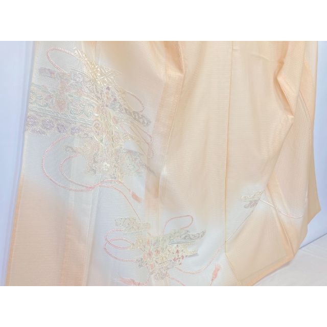 【夏】汕頭刺繍 総刺繍 絽 訪問着 トールサイズ 華紋 正絹 オレンジ 1046 レディースの水着/浴衣(着物)の商品写真