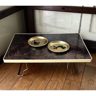 昭和レトロ　小ぶりな折り畳みテーブル　サイドテーブル　鉄脚　ちゃぶ台　棚　古道具(折たたみテーブル)