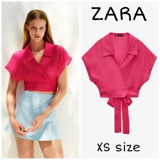 ザラ(ZARA)のZARA　クロップドトップス　XSサイズ　フクシアピンク(シャツ/ブラウス(半袖/袖なし))