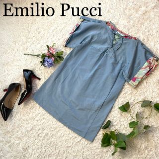 エミリオプッチ(EMILIO PUCCI)の美品♪エミリオプッチ/レースアップシルクブラウス　イタリア製(ひざ丈ワンピース)