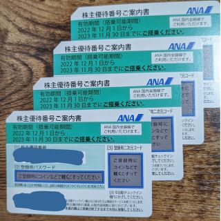 エーエヌエー(ゼンニッポンクウユ)(ANA(全日本空輸))のANA株主優待券　4枚セット( 2023/11/31まで)(その他)