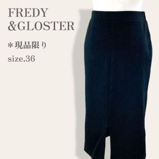 フレディアンドグロスター(FREDY & GLOSTER)の【現品限り◎】　FREDY&GLOSTER　ギャザースリットスカート　上品　黒(ひざ丈スカート)