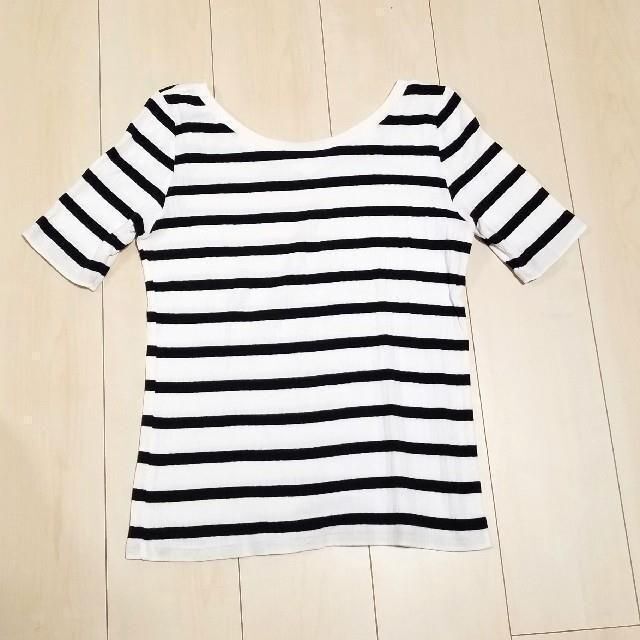 UNIQLO(ユニクロ)のUNIQLO　ユニクロ　ホワイト×ネイビー　ボーダーカットソー　コットン１００ レディースのトップス(カットソー(半袖/袖なし))の商品写真