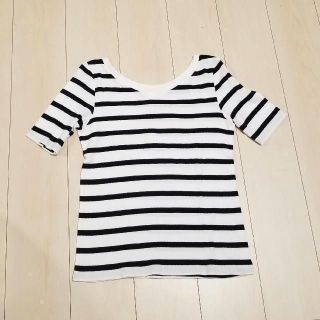 ユニクロ(UNIQLO)のUNIQLO　ユニクロ　ホワイト×ネイビー　ボーダーカットソー　コットン１００(カットソー(半袖/袖なし))