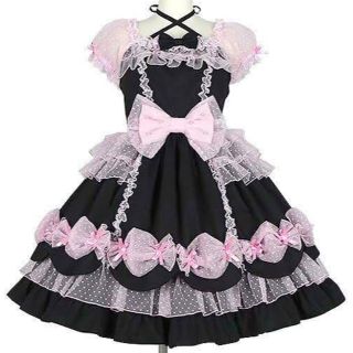 アンジェリックプリティー(Angelic Pretty)のCandy fairy ジャンパースカート カチューシャ 黒(ひざ丈ワンピース)