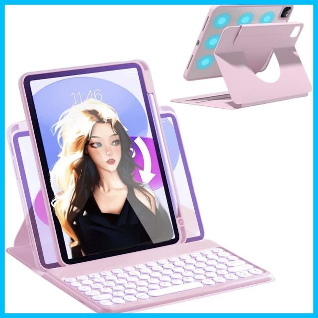 【色: ピンク】2021 iPad 第9世代 キーボードケース, 【磁気吸着ケータブレット