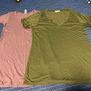 リュリュ(RyuRyu)のbaiya Tシャツ　半袖　カーキ　えんじ　Ｖネック　XL レディース　トップス(Tシャツ(半袖/袖なし))