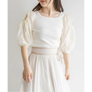 ランダ(RANDA)の【WHITE】ボリュームスリーブカットプルオーバー(カットソー(長袖/七分))