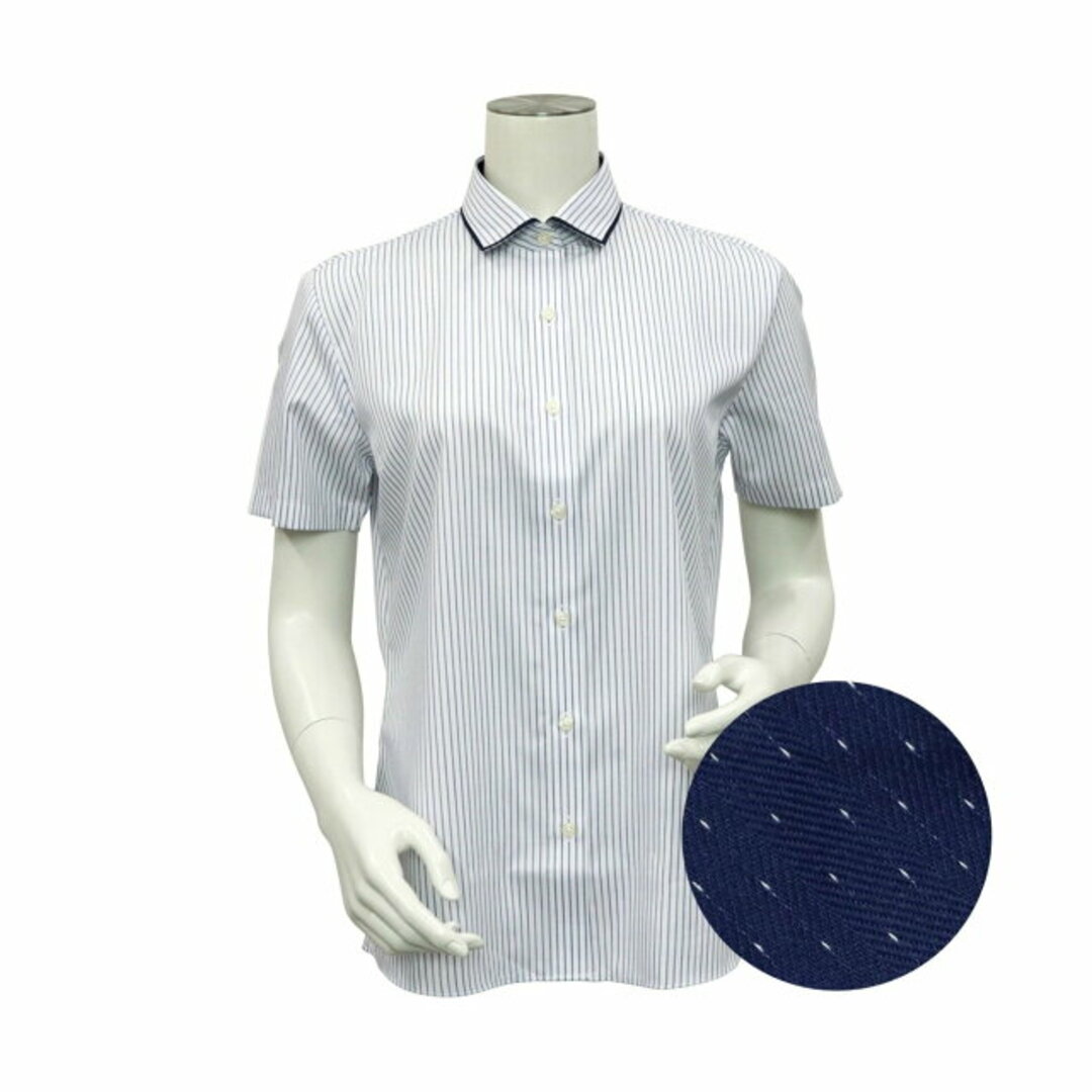【ブルー】(W)形態安定 ワイド衿 半袖 レディースシャツ