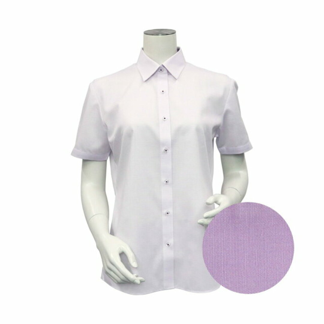 【パープル】(W)形態安定 レギュラー衿 半袖 レディースシャツ