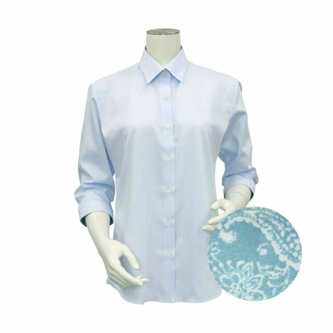 【ブルー】(W)形態安定 レギュラー衿 七分袖 レディースシャツ