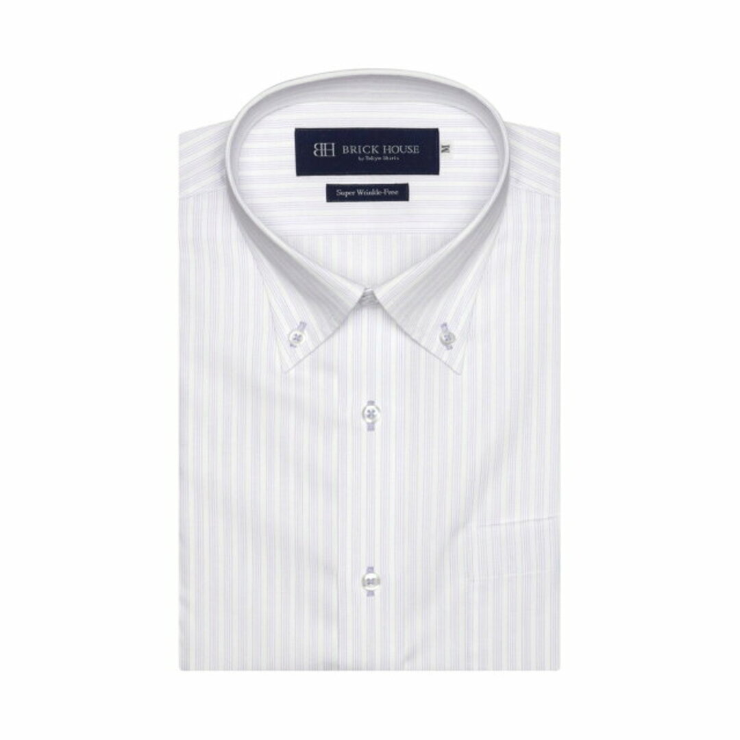 【パープル】(M)【超形態安定】 ボタンダウン 半袖 形態安定 ワイシャツ