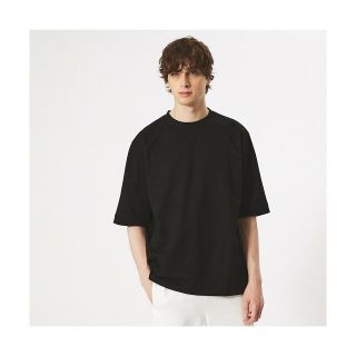 【ホワイト】リブコンビネーション ビッグシルエット Tシャツ