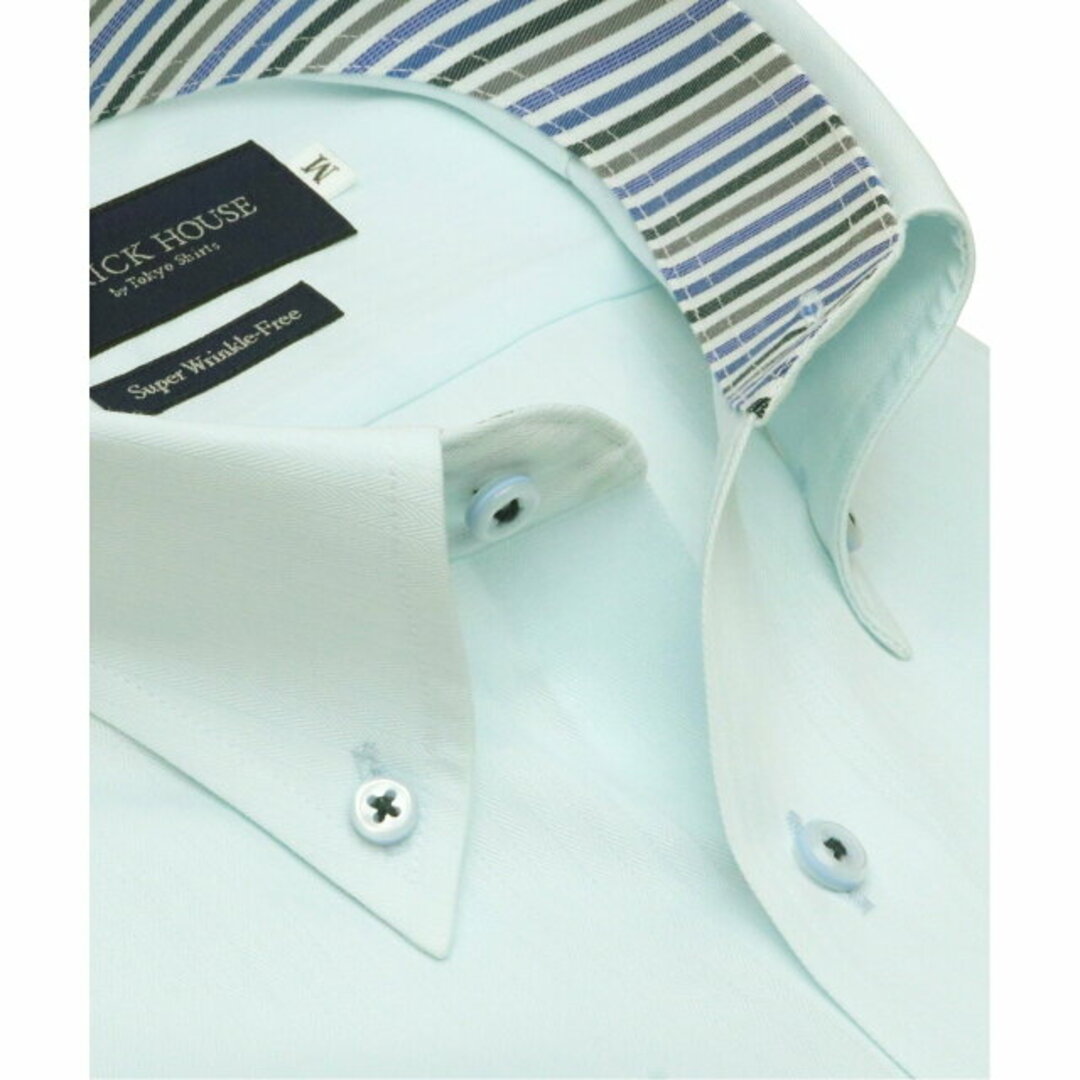 【ブルーグリーン】(M)【超形態安定】 ボタンダウン 半袖 形態安定 ワイシャツ 1