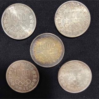 1964年　東京オリンピック記念硬貨　1000円銀貨　5枚(金属工芸)