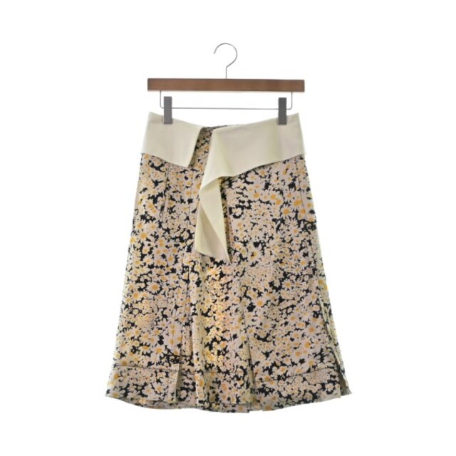 CELINE ひざ丈スカート 34(XXS位) ベージュx黒x黄(花柄) 【古着】 CELINE ひざ丈スカート 34(XXS位) ベージュx黒x黄(花柄) 【古着】