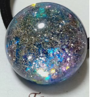 ハンドメイド ヘアゴム レジン ぷっくり 宇宙 オーロラ きらきら ピカピカ系(ヘアアクセサリー)