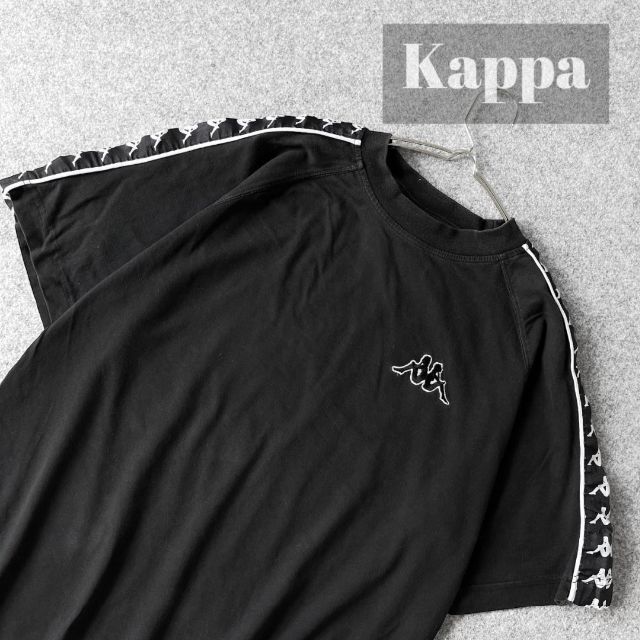 【Kappa】カッパ 90s 袖ロゴ テープ ワッペン ラグラン 黒 Tシャツ