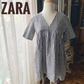 ザラ(ZARA)のZARA ザラ　ギンガムチェックコットンワンピース　チュニック　USA M(ミニワンピース)