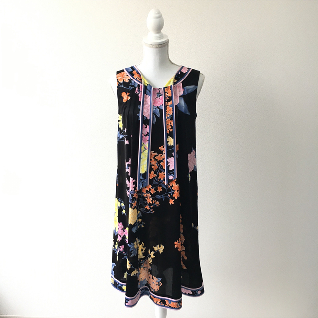 美品 LEONARD レオナール 花柄 カンカン リボン ドレス ワンピース