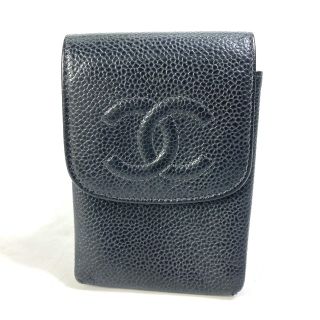 シャネル(CHANEL)のシャネル CHANEL CC ココマーク A13511 タバコケース ポーチ シガレットケース キャビアスキン ブラック(タバコグッズ)