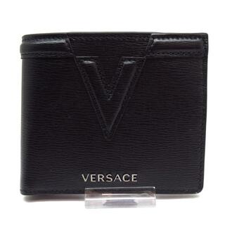 ヴェルサーチ(VERSACE)のヴェルサーチ 2つ折り財布美品  黒 レザー(財布)