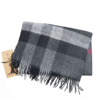 バーバリー(BURBERRY)の未使用●バーバリーロンドン 8015551 ティッシ期 カシミヤ100％ HALF MEGA CHECKED マフラー チャコール 200×36 スコットランド製 正規(マフラー)