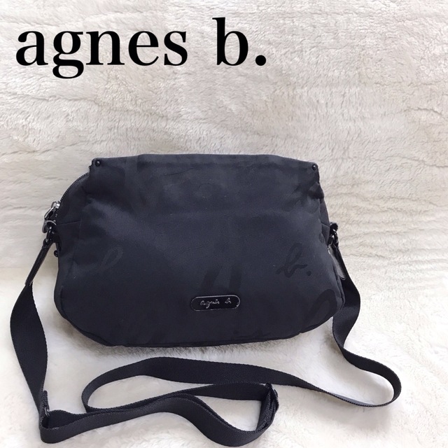 美品 agnes b. ロゴ柄 ショルダーバッグ ナイロン エナメル ブラック | フリマアプリ ラクマ