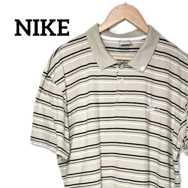 NIKE(ナイキ)のナイキ　刺繍ロゴ　半袖　ボーダーポロシャツ　XL メンズのトップス(ポロシャツ)の商品写真