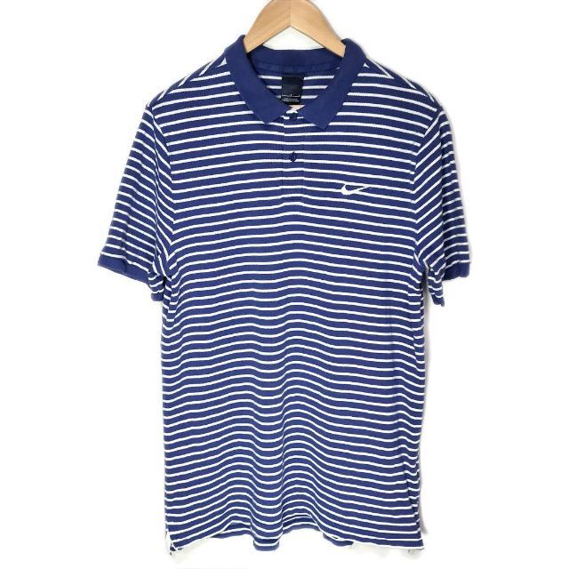 NIKE(ナイキ)のナイキ　刺繍ロゴ　半袖ボーダーポロシャツ　L　ブルー メンズのトップス(ポロシャツ)の商品写真
