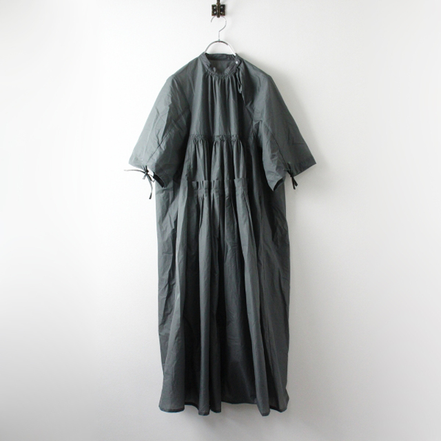 2022AW nagonstans ナゴンスタンス ナイロン マイクロリップ ギャザーdress ロングワンピース S/グレー【2400013320917】