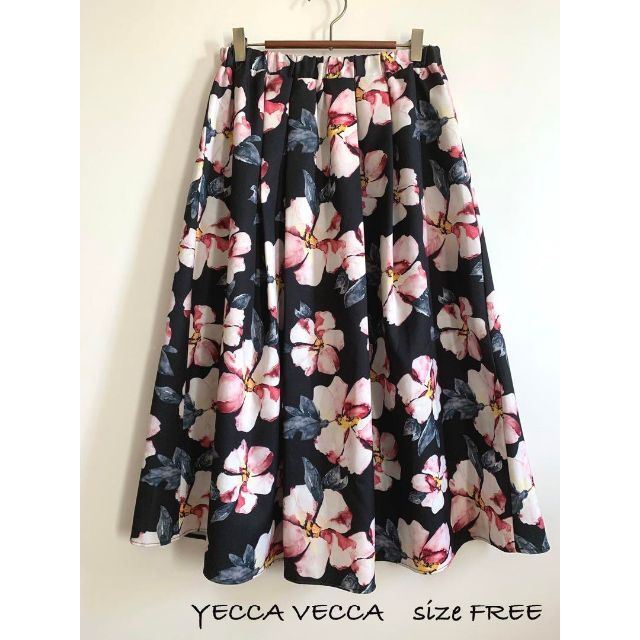 YECCA VECCA イェッカ ヴェッカ 水彩花柄フレアスカート ポリエステル