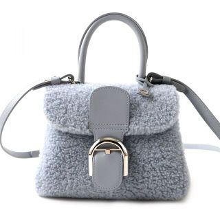 極美品◎仏製 DELVAUX デルボー AA0406BHY043KPA ブリヨンミニ スウィート クラウド ムートン×カーフレザー ハンドバッグ アイス 保管袋付(ハンドバッグ)