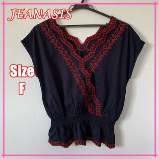 ジーナシス(JEANASIS)の【周りと差別化】JEANASIS　ジーナシス　トップス　刺繍　半袖　ネイビー(Tシャツ(半袖/袖なし))