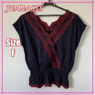 ジーナシス(JEANASIS)の【周りと差別化】JEANASIS　ジーナシス　トップス　刺繍　半袖　ネイビー(Tシャツ(半袖/袖なし))