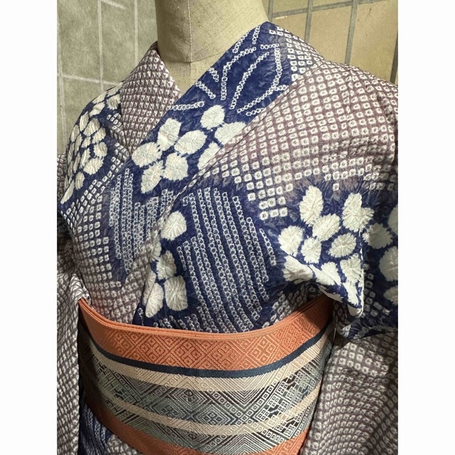 浴衣美品逸品!2点セット有松鳴海総絞り浴衣!藤色身丈157裄丈67の通販
