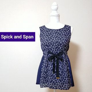 スピックアンドスパン(Spick & Span)のスピックアンドスパン　リネンブレンドフラワー刺繍ブラウス　ペプラム　リボン　紺(シャツ/ブラウス(半袖/袖なし))