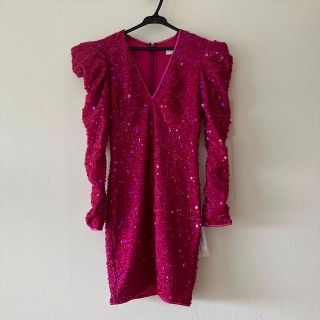 タダシショウジ(TADASHI SHOJI)のタダシショージ新品タグ付き！スパンコールレースパフスリーブタイトワンピース　(ミディアムドレス)