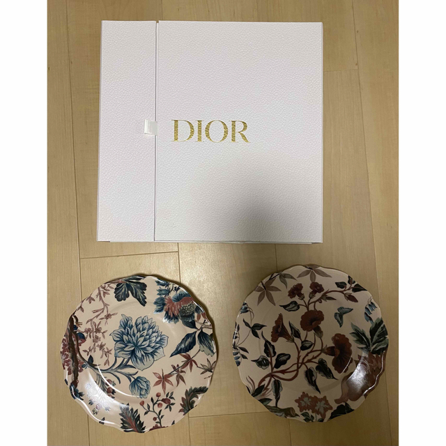 ディオール Dior トワルドジュイ プレート 2枚セット デザートプレート 21cm ペア メゾン アジサイ モチーフ 食器 お皿 陶器 グレー×ホワイト 未使用