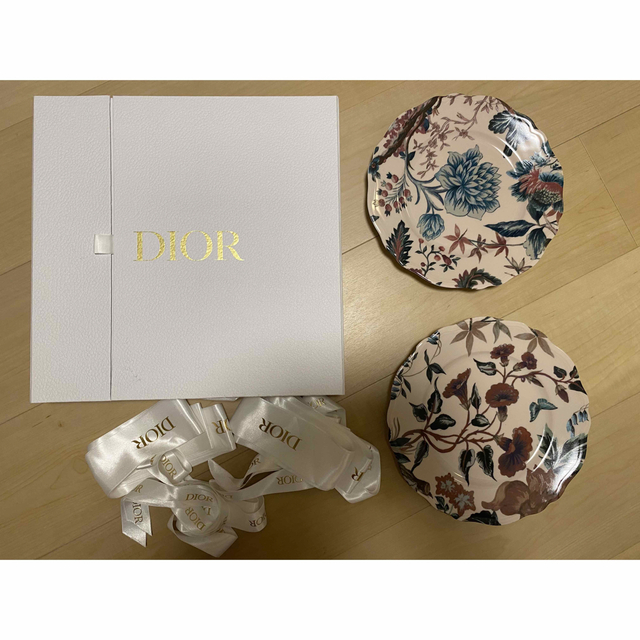 ディオール Dior トワルドジュイ プレート 2枚セット デザートプレート 21cm ペア メゾン アジサイ モチーフ 食器 お皿 陶器 グレー×ホワイト 未使用